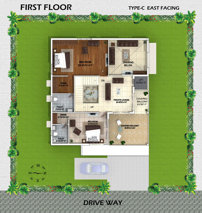 Type C East Facing Villa First Floor plan