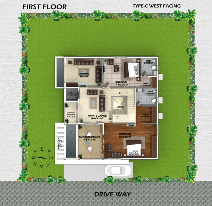 Type C West Facing Villa First Floor plan